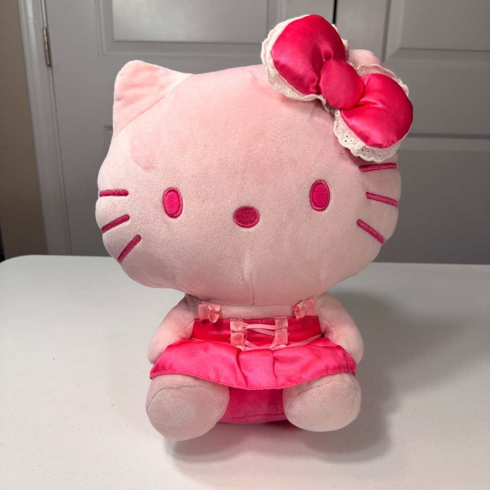 Hello Kitty and Friends Monochrome Pink Plush Satin Dress Lace Bow Sanrio 2024
